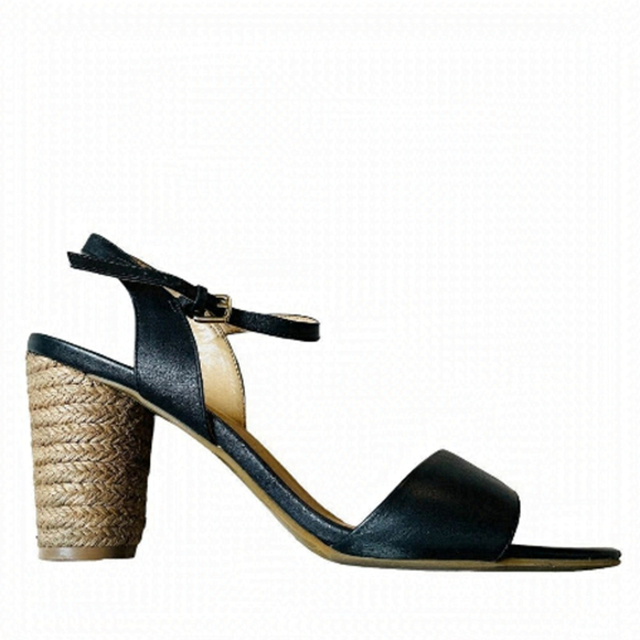 TALBOTS Black Strappy Espadrille Heel Black Leather Pumps SZ 10 - Picture 1 of 11